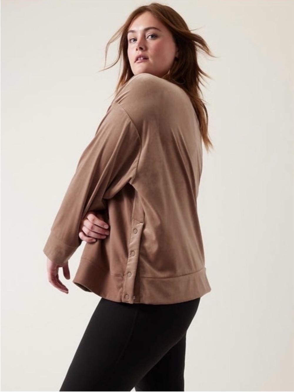 Athleta Retro plush Velvet Crewneck Sweatshirt  in Rustic Beige Size L